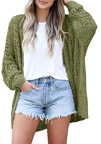 Ermonn Damen Boho-Hoodjacke, lose Nähte, Häkelpullover mit Taschen
