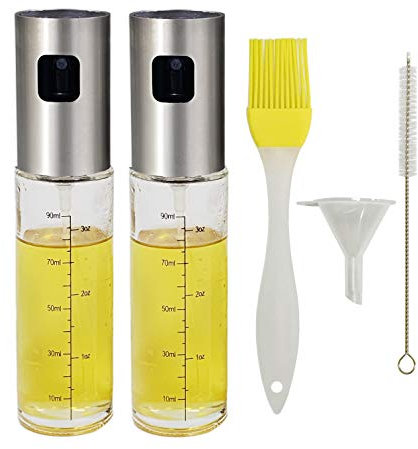 CHEFBUD Oil Spray Bottle, 100mL Vinegar & Oliver Oil Sprayer Dispenser for Kitchen Cooking Air Fryer Salad Bread Baking BBQ with Cleaning Brush, 2 Set