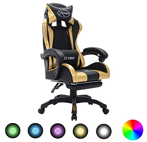 vidaXL Gaming Stuhl mit RGB LED-Leuchten Fußstütze Höhenverstellbar Chefsessel Bürostuhl Drehstuhl Schreibtischstuhl Sportsitz Racing Gold Schwarz Kunstleder