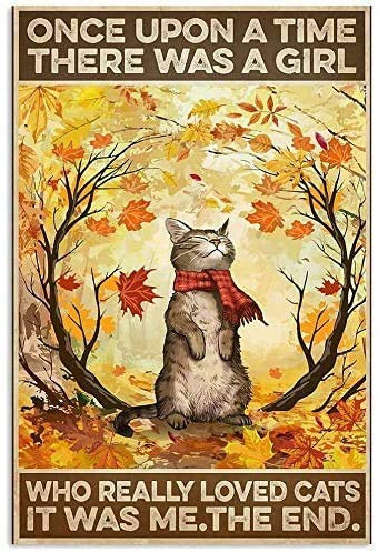Aperiy Lesen Metallschild Katze Once Upon A Time Poster Familie Cafe Bar Bauernhof Badezimmer Tür Wanddekoration Blechschild Poster Blechschild Metall, 8x12inch