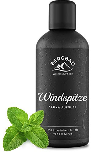 BERGBAD Saunaaufguss BIO MINZE 100ml Windspitze - Natürlicher Sauna-Aufguss mit ätherischen BIO Ölen