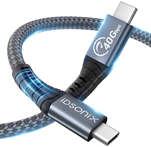 Cable Thunderbolt 4, iDsonix Cable USB4 compatible con transferencia de datos de 40 Gbps, pantallas individuales de 8 K o 4 K, cable tipo C con carga de 100 W, compatible con cable Thunderbolt 3