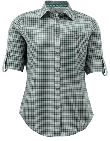 OS Trachten Damen Bluse Langarm Trachtenbluse mit Liegekragen Prami