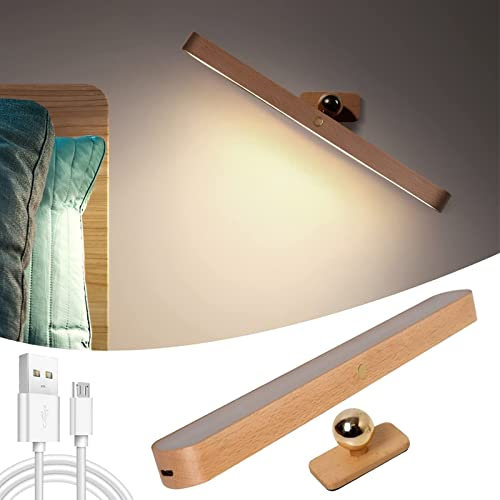 TZSMUM Luminaire Rechargeable Applique Murale LED Interieur Bois Batterie Lampe Murale 360° Rotatif Veilleuse Enfant Bébe Lampe de Placard Sans Fil USB Touch Lampes Magnétique Eclairage de Chevet