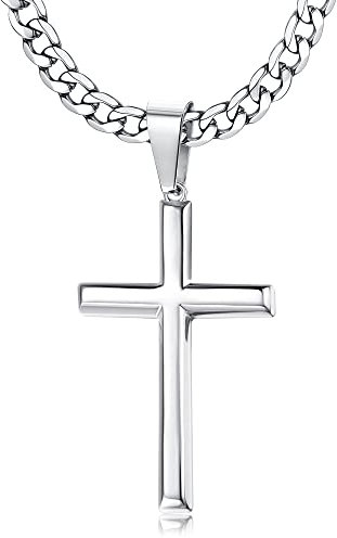 Adramata 925 Sterling Silber Halskette Kreuz Anhänger mit 5MM Edelstahl Diamant Schnitt Breite Panzerkette Klassische Kette ketten für Damen Herren Mädchen Jungen 56CM