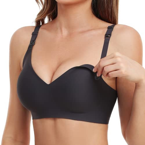 Vinfact Seidig Glatter Still BH Damen Ohne Bügel Nahtloser Stillbh Schwangerschafts-BHS mit zusätzlichen Verlängerungen zum Schlafen und Stillen Schwarz XXL
