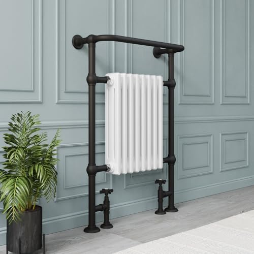 Regent White and Black Traditional Column Radiator with Towel Rail 952 x 659mm