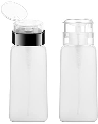 BOSMIOW 2 Pack 250ml/8.3oz Push Down Pump Dispenser Bottle Empty Lockable Nail Polish Remover Pump Dispensers Liquid Pumping Dispenser Bottles For Alcohol,Makeup Remover