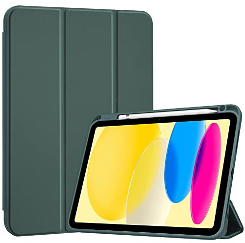 ProCase for iPad (A16) 11th Generation 11 Inch 2025/ iPad 10th Generation 10.9 Inch 2022 Case with Pencil Holder, Hybrid Cover with Soft TPU Back, Supports Touch ID, Auto Wake/Sleep -Green