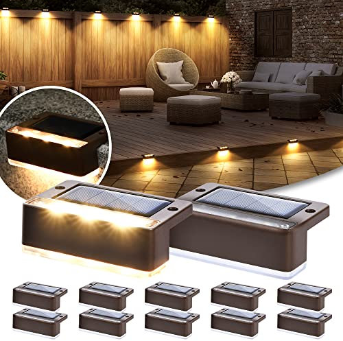 Solpex Solarlampen für außen, 12 Stück, warmweiß Treppenlicht, wasserdicht Solarleuchten, LED-Beleuchtung für Außentreppe, Stufen, Zaun, Garten, Hof, Terrasse, Dachrinne, Weg, Dekoration (Braun)