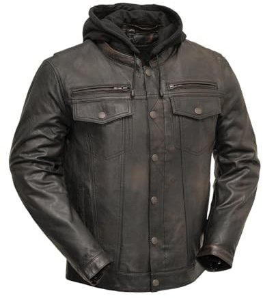 First Mfg Co Vendetta Lightweight Sheep Dutch Leather Jacket - Removable Hood, Conceal Carry & Armor Pockets, Summer