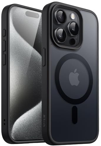 JETech Funda Magnética para iPhone 15 Pro 6,1 Pulgadas Compatible con MagSafe, Carcasa Translúcida Mate Trasera Fina Antigolpes (Negro)