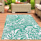 CARPETIA Outdoor Teppich wetterfest Kunststoff recycelbar Picknick Camping Strand Gartenteppich wendbar Polypropylen Blätter Petrol 180 x 280 cm