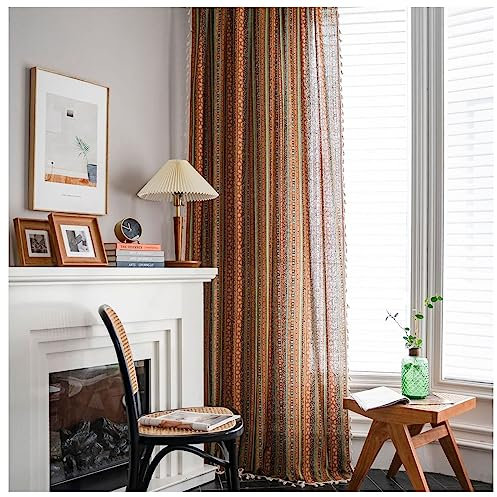KnSam Schlafzimmer Vorhänge Modern mit Kräuselband Gelb, Böhmisch Streifen Vorhang Fenster Verdunkeln aus Baumwolle, 150x220CM(BxH)
