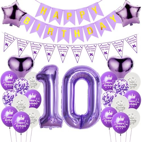 Luftballons 10. Geburtstag Dekoration Lila, 10. Geburtstag Dekoration Mädchen, Luftballons 10 Zahl Lila, Mädchen 10. Party Deko, Ballon 10.