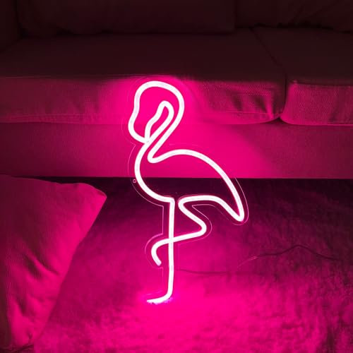 YGEQWK Enseigne Lumineuse Flamant Rose Decoration Lumières Neon Led Flamant Rose Night Lampe pour Decoration Chambre, Murale à Coucher, Cadeaux pour Enfants, Anniversaire, Restaurant(21.31 x 38.1cm)