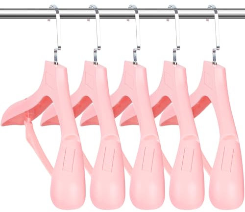 DEDU Grucce in plastica extra larghe da uomo, confezione da 15 pezzi, larghezza 45 cm, colore rosa, senza urti sulle spalle, antiscivolo, per maglioni spessi, grucce con barra per pantaloni e gancio
