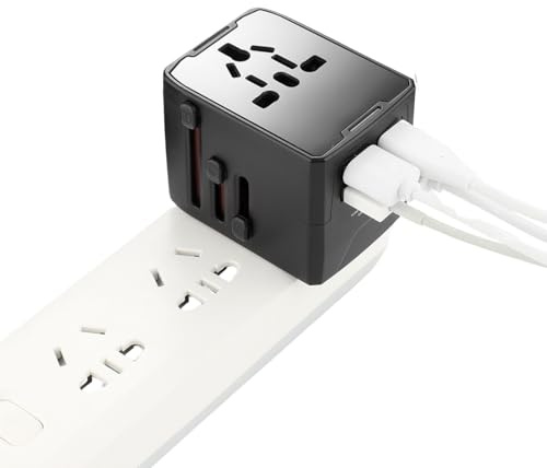 Jadeshay Reisestecker Adapter Weltweit, Universal Adapter Reiseadapter Weltweit mit 3 USB- und 1 Typ-C Anschlüße und AC Steckdosenadapter für Deutschland USA England Thailand Italien