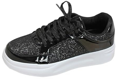 Silberne Schuhe Damen mit Schnürung Plateau Elegant Weite H Glitzer Sneaker Laufschuhe Atmungsaktiv Outdoor Freizeit Sportschuhe Brettschuhe Fitnessstudio Running Pailletten Schuhe Turnschuhe