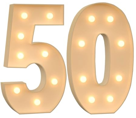 Light Up Number 50 for Birthday, Warm White LED Lights Marquee Decoration Light Up Sign for Party Wedding Festival Birthday Decor, 120cm/4FT