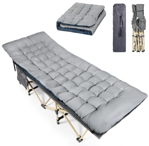 REDCAMP Folding Camping Beds for adults with Thick Mattress, Sturdy,Grey | Xl Sturdy Camp Bed Support 500lbs,Stronge Thicker Tubes Sleeping Cot Travel Office Indoor Fishing,Durable Oxford Fabric