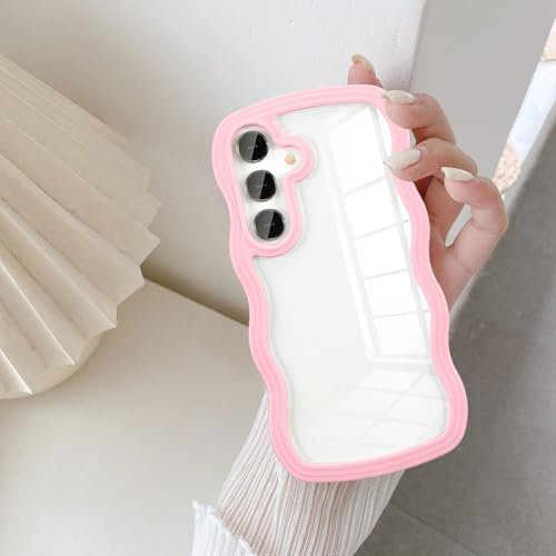 UEEBAI Hülle für Samsung Galaxy A15 4G/5G, Niedliche Wellen Rahmenform Silikon Stoßfeste Handyhülle Anti-Kratzt Tansparent Schutzhülle Rückseite TPU Bumper Cover für Mädchen Frauen, Rosa
