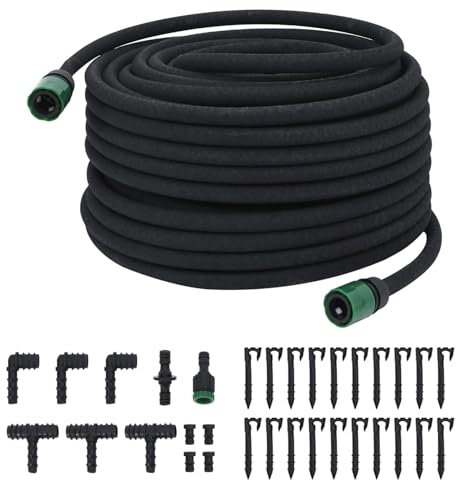 CLALER Perlschlauch 50m x 16mm (1/2 Zoll) Tropfschlauch Gartenbewässerung Bewässerungsschlauch mit Zubehör-Set Schwarz