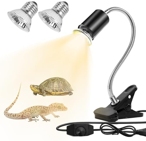 Udbrud Lampe Chauffante Tortue, Lampe Chauffante Terrarium avec 2 x 50W Ampoules UVA UVB et Pince Pivotante à 360 °Lampe Reptiles et Amphibiens pour Tortue, Serpent, Lézard