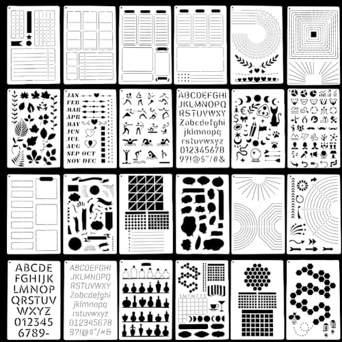 GORGECRAFT 24 Stück Planer/Journal Schablonen Aus Kunststoff Wiederverwendbar Für Journaling Notizbuch Linien Gepunktete Banner Lesezeichen DIY Zeichenvorlagen Für Gewohnheitstracker Planung