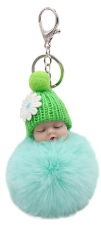 Porte-clés Bébé Endormi - Mignonnes Pompons en Fourrure | Boules Moelleuses à Dormir