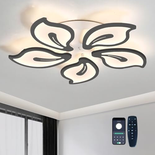 GWYAJTU 36W Deckenleuchte Mit Fernbedienung APP, LED Dimmbar Blume Deckenlampe, 5 Lichter 3000K-6000K Schlafzimmer Deckenbeleuchtung Memory-Funktion Für Wohnzimmer Lounge Kinderzimmer-Black