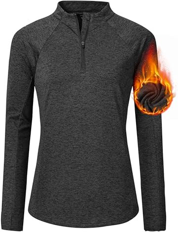 MoFiz Damen Funktionsshirt Langarm Outdoor Laufshirt Fleece Thermo Sportshirt Langarmshirt Herbst Winter Oberteile T-Shirts Grau XXXL