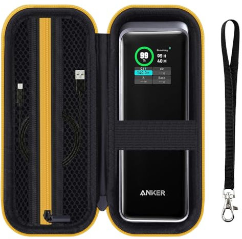 HESPLUS Reiseetui für Anker Prime Powerbank, 27.650 mAh, 250 W, tragbarer Akku, Powerstation, Organizer-Tasche, Netztasche, Ladegerät, Kabel – Schwarzgelb (nur Hülle!)