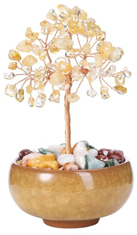 JSDDE Chakra Feng Shui Baum, Heilsteine Edelsteine Baum, Geldbaum, Lebensbaum Deko, Kristallbaum, Glücksbringer Spirituelle Feng Shui Deko (Zitrin)