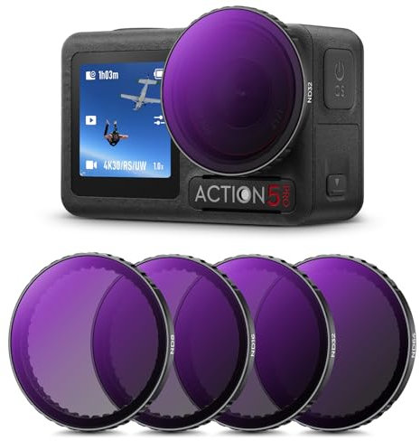 K&F Concept ND Filtersets, Push-in Filter ND8, ND16, ND32, ND64 Filter kompatibel mit DJI Osmo Action 5 PRO/Action 4, Graufilter Actionkamera Zubehör Polarisierende Neutral Density HD Glass