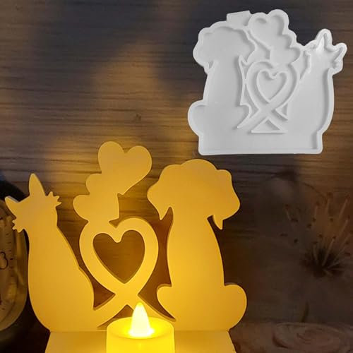 TREABEAR Silikonform Katze, Silikonformen Gießformen Hund, Silikonform Herz, Gipsformen Zum Gießen, Silikonformen Kerzen,Giessformen Silikon Liebe Katzen und Hunde Kerzengießformen