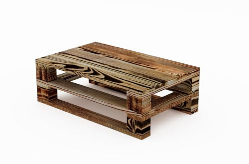Lermowood Palettenmöbel Mpe Couchtisch 60 x 60 cmGeflammt | Europaletten Indoor und Outdoor Lounge Gartenmöbel Holz Gartenmöbel Set Lounge Möbel Terrasse Balkon Loft Stil Paletten
