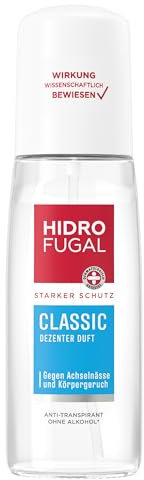 Hidrofugal CLASSIC - Pulverizador antitranspirante potente con sutil aroma, desodorante en aerosol sin alcohol etílico con protección fiable contra la humedad de las axilas y el olor corporal (75 ml)
