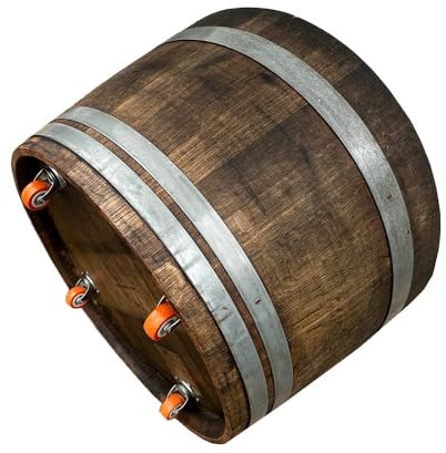 Fassl Baron gebrauchtes Weinfass naturbelassen,-4 x Rollen- D/H=70/40cm Holzfass halbiert aus Eiche als Pflanzkübel oder Miniteich (D70 H40 cm 100 Liter)