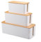 Large Cable Organizer Box with Wooden Lid for Efficient Cable Management and Tidy Home Office Setup (A)