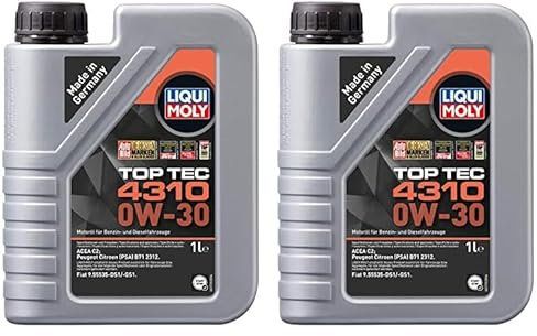 LIQUI MOLY Top Tec 4310 0W-30 | 1 L | Synthesetechnologie Motoröl | Art.-Nr.: 3735, farblos (Packung mit 2)
