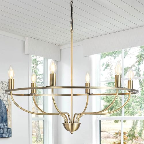 Gold Kronleuchter,6 Flammig Pendelleuchte,Deckenlampe Hängend,Metall