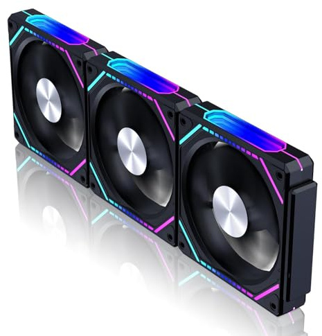 Lumtang Wireless Assembly 360 Gehäuselüfter, 120-mm-LED-Lüfter, kompatibel mit ASUS Aura, MSI Mystic Light für PC-Gehäuse, Computer-CPU-Kühler, flüssigkeitsgekühltes System (3 Lüfter)