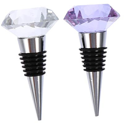 HOLIDYOYO Crystal Wine Bottle Stoppers 2pcs and Purple Decorative Wedding Beverage Stoppers Metal Seal Suitable for Party and