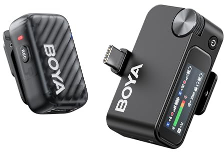 BOYA BOYAMIC 2 Mini Mikrofon für Handy, iPhone 15/16, Android, Kamera, 48KHz/32Bit(Optional), AI Rauschunterdrückung, Ansteckmikrofon, USB-C/3,5 mm, 8G-Speicher, 300m