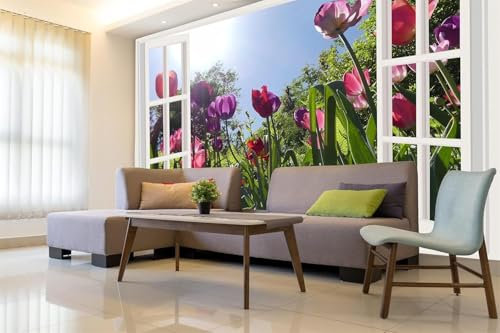 Papier Peint Panoramique Jardin de Fleurs 450x315 cm 3D Papier Peint Intissé Usine Photo Trompe l'oeil Poster Geant Mural Salon Chambre Enfant Chambre Décoration Murale a-519