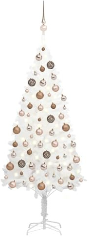 Albero di Natale Artificiale 150cm Bianco con 150 Luci LED 500 Rami PE Palline Oro Rosa & Punta per Decorazioni Natalizie Festive