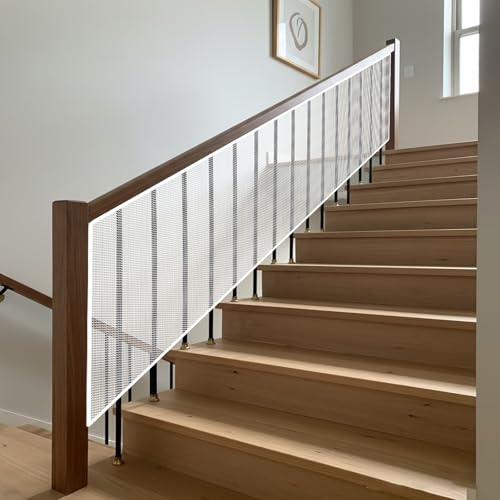 Sicherheitsnetz für Kinder 55 x 200 cm Langlebiger, Ohne Bohren, mit Nylonseil Langer Schnallenriemen, Sicherheitsnetz Kinder, Treppen Schutznetz für Babys Und Haustiere, Weiß