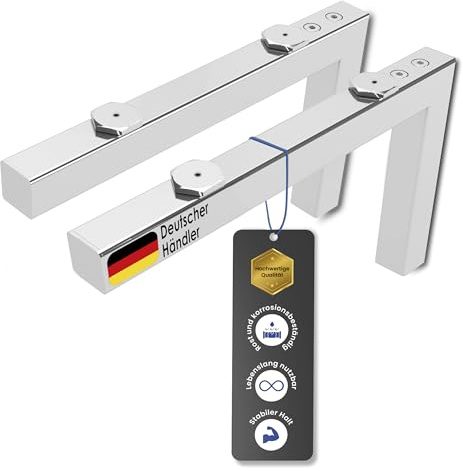 Wandkonsole Regalträger Metall mit verdeckter Aufhängung, stabile Halterung für Bad, Flur, Wohnzimmer, inkl. Anleitung, 2 Verstellschrauben zum Ausgleich schiefer Wände (chrom - 2 Stück, 320mm)