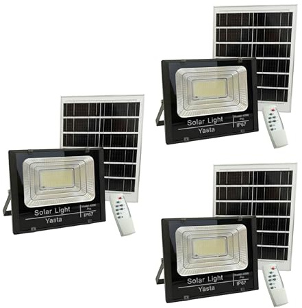 YASTA 3 Pezzi Faro LED Esterno Solare 400W PRO Luce Fredda con Telecomando